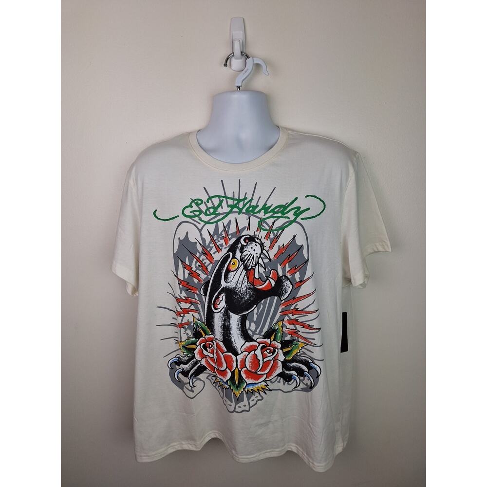 New Ed Hardy Shirt Color: Ivory, Black Panther Cat Graphic Logo Size XL